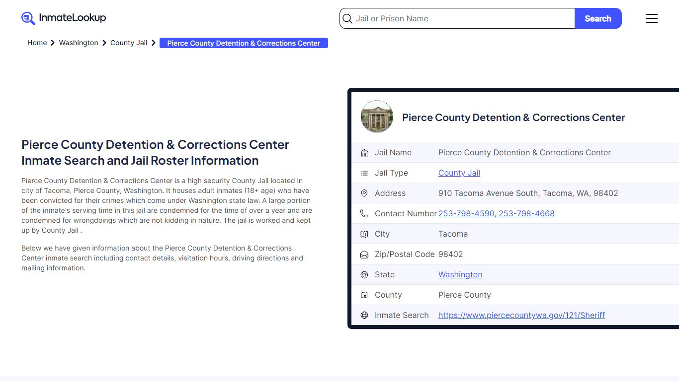 Pierce County Detention & Corrections Center (WA) Inmate Search ...